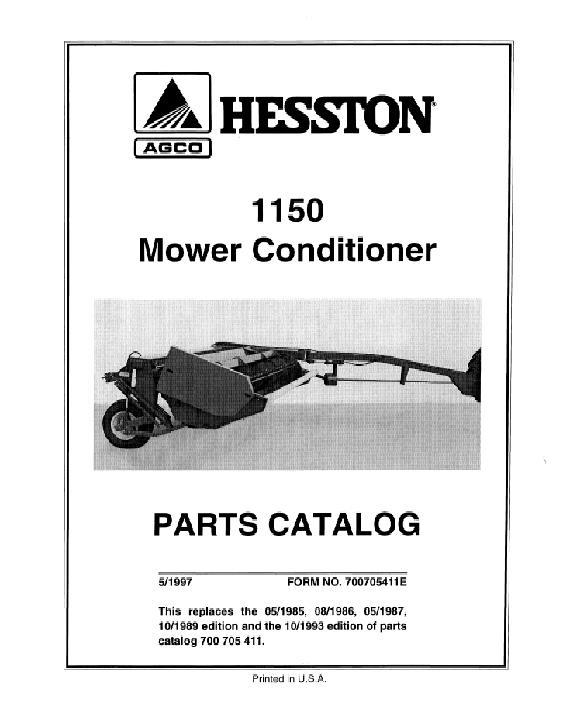 AGCO 1150 Mower Conditioner Parts Book 700705411E English