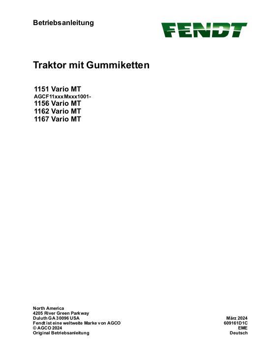 AGCO 1151 Vario MT 1156 Vario MT 1162 Vario MT 1167 Vario MT CE Operator Manual 609161D1C German