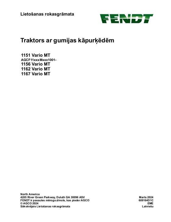 AGCO 1151 Vario MT 1156 Vario MT 1162 Vario MT 1167 Vario MT CE Operator Manual 609164D1C Latvian