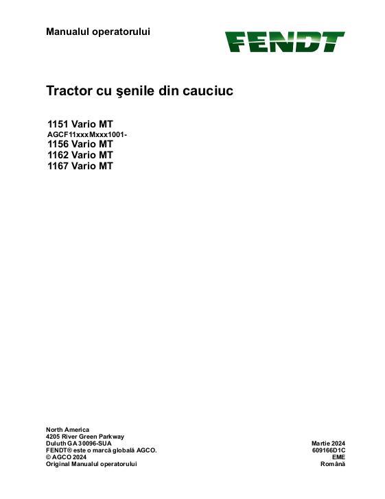 AGCO 1151 Vario MT 1156 Vario MT 1162 Vario MT 1167 Vario MT CE Operator Manual 609166D1C Romanian