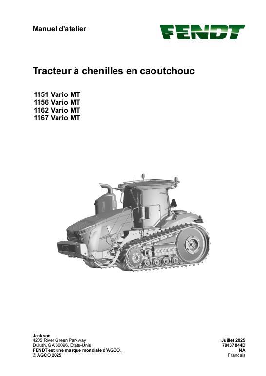 AGCO 1151 Vario MT 1156 Vario MT 1162 Vario MT 1167 Vario MT MY23 (pkt) Service Manual 79037844D French