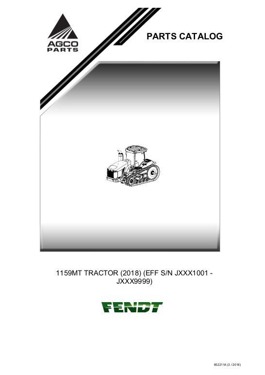 AGCO 1159MT Tractor (eff sn Jxxx1001, 2018) Parts Book 652211A English