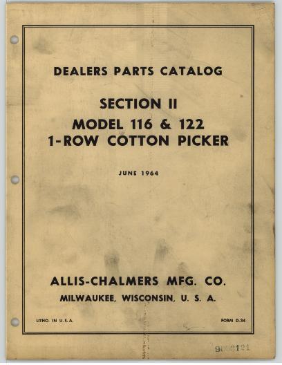 AGCO 116 122 Cotton Picker Parts Book 79003121 English