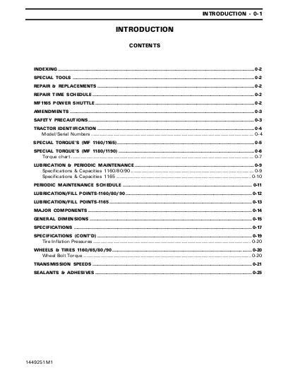 AGCO 1160 1165 (prior sn 'J') 1180 1190 Tractor (packet) Service Manual 1449251M1 English