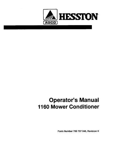 AGCO 1160 Mower Conditioner (center pivot) Operator Manual 700707046K English