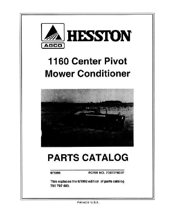 AGCO 1160 Mower Conditioner (center pivot) Parts Book 700707603F English