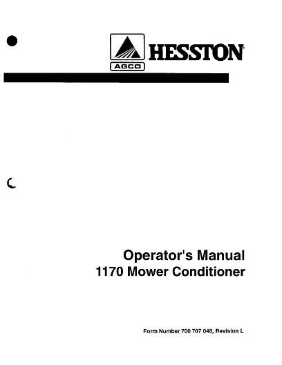AGCO 1170 Mower Conditioner (center pivot, 1987-93) Operator Manual 700707048L English