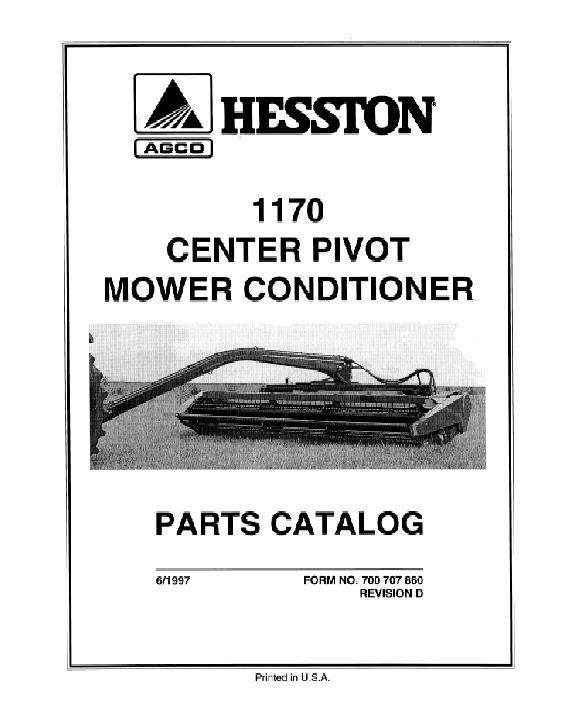 AGCO 1170 Mower Conditioner (center pivot, 1987-93) Parts Book 700707860D English
