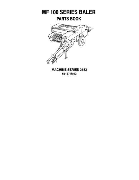 AGCO 120 124 126 128 130 Rectangular Baler (series 2183) Parts Book 651374M92 English