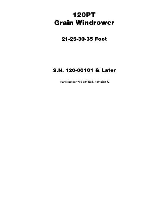 AGCO 120 Pull Type Windrower (eff sn HL55101) Parts Book 700721633A English