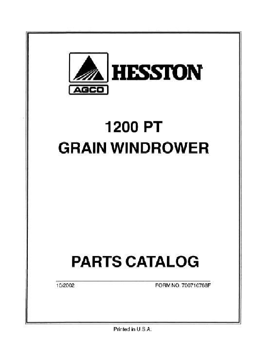 AGCO 1200 1200 (draper, pull-type) Windrower (1990-91) Parts Book 700710768F English