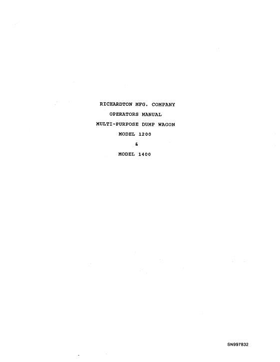 AGCO 1200 1400 Richardton Dump Wagon Operator Manual SN997832 English