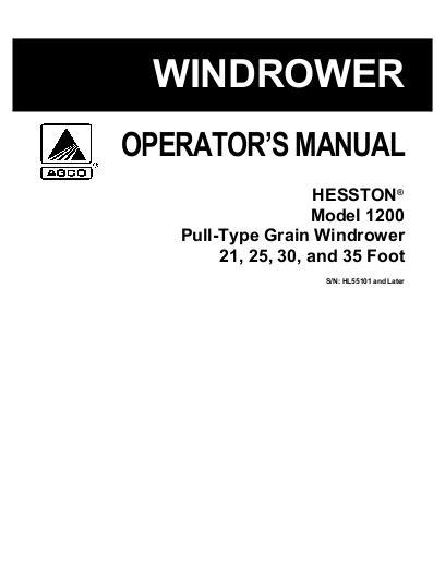 AGCO 1200 Pull-Type Windrower (eff sn HL55101) Operator Manual 700725699B English