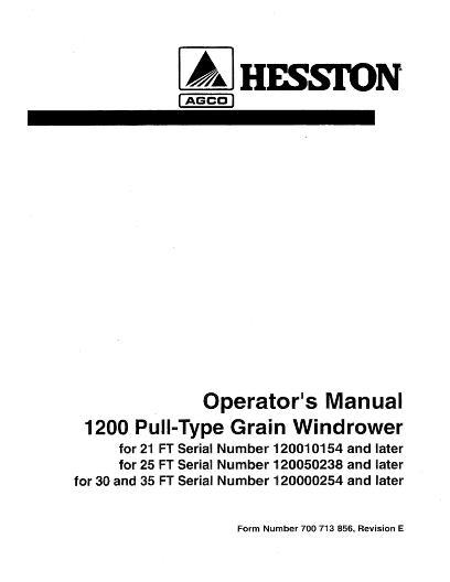 AGCO 1200 Pull-Type Windrower (late production) Operator Manual 700713856E English
