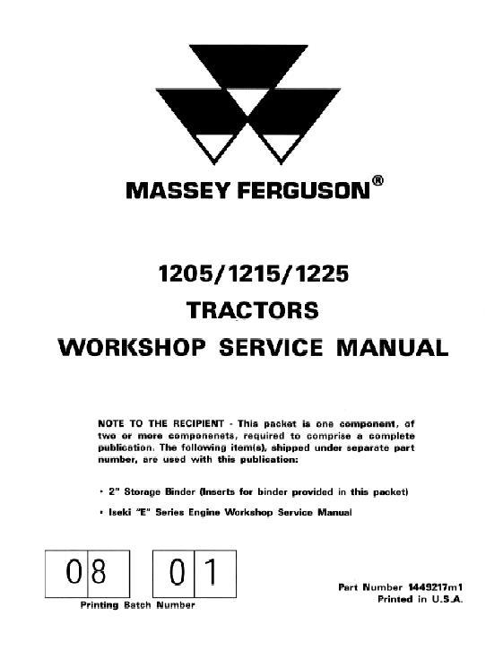 AGCO 1205 1215 1225 Compact Tractor (packet) Service Manual 1449217M1 English