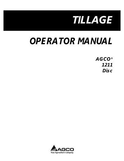 AGCO 1211 Disc Harrow (tandem) Operator Manual 997200ABB English