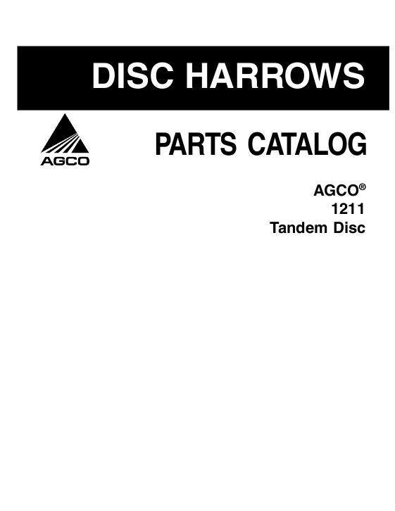 AGCO 1211 Disc Harrow (tandem) Parts Book 79032791A English