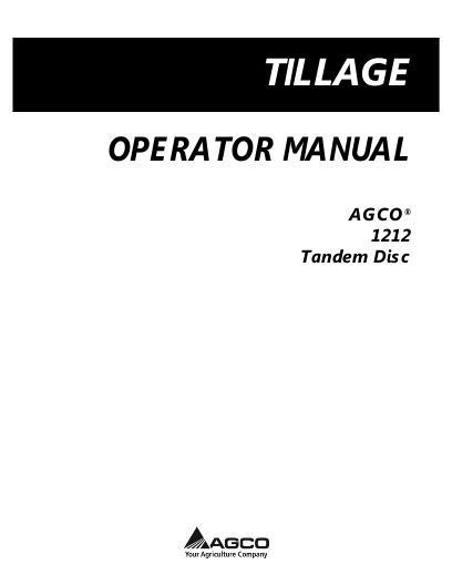 AGCO 1212 Disc Harrow (tandem) Operator Manual 9971083AB English