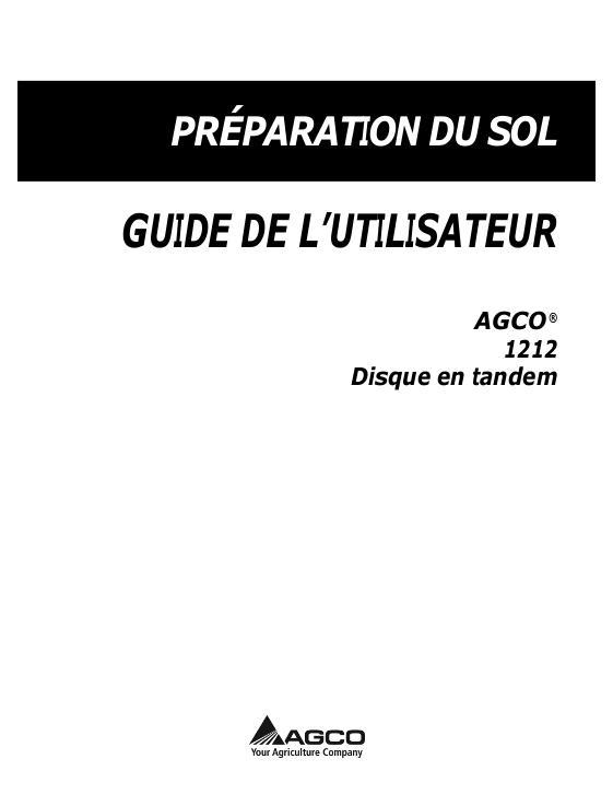AGCO 1212 Disc Harrow (tandem) Operator Manual 9971121ABA French