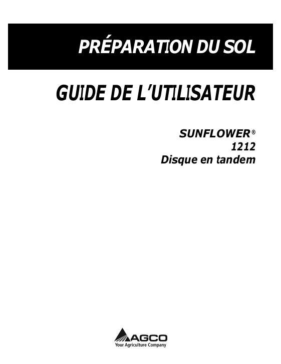 AGCO 1212 Disc Harrow (tandem) Operator Manual 9971121SNA French