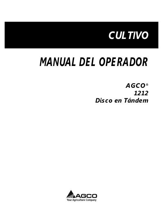 AGCO 1212 Disc Harrow (tandem) Operator Manual 9971122ABA Spanish