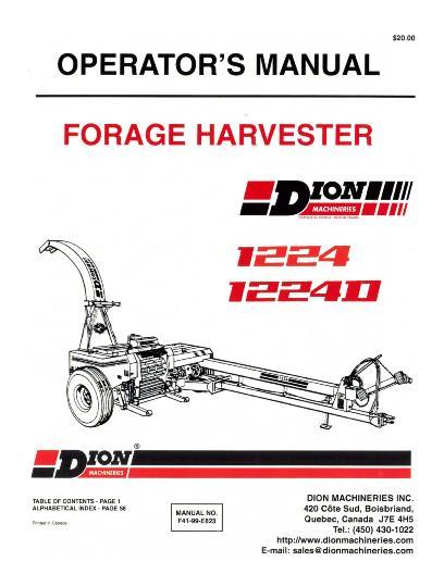 AGCO 1224 1224D Forage Harvester Operator Manual F4199E823 English