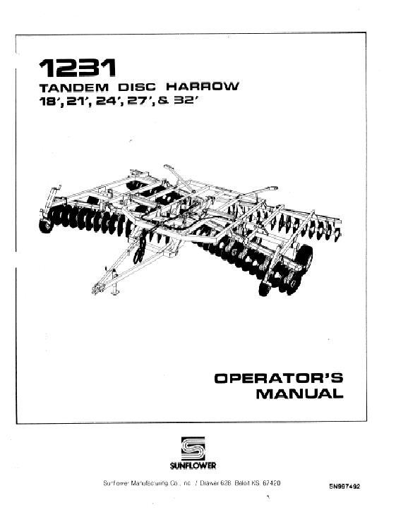 AGCO 1231 Disc Harrow (18 - 32 ft) Operator Manual SN997492 English