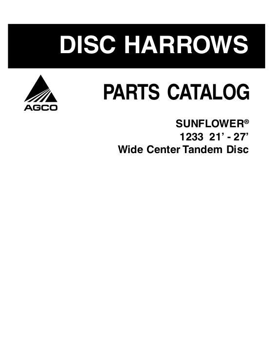 AGCO 1233 Disc Harrow (21 - 27 ft) Parts Book 79023676C English