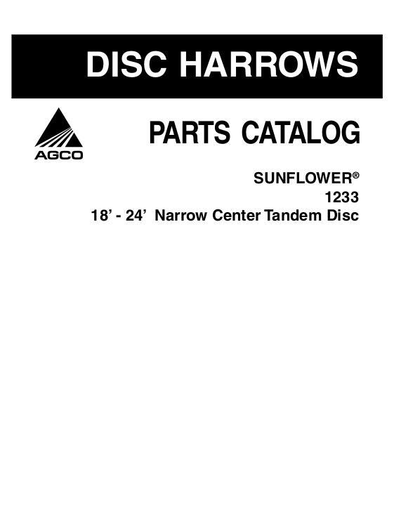 AGCO 1233 Disc Harrow (narrow center, 18 - 24 ft) Parts Book 79023675C English
