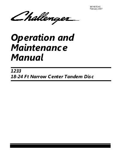 AGCO 1233 Disc Harrow (tandem, narrow center, 18 - 24 ft) Operator Manual 997457CHC English