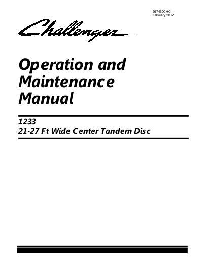 AGCO 1233 Disc Harrow (tandem, wide center, 21 - 27 ft) Operator Manual 997460CHC English