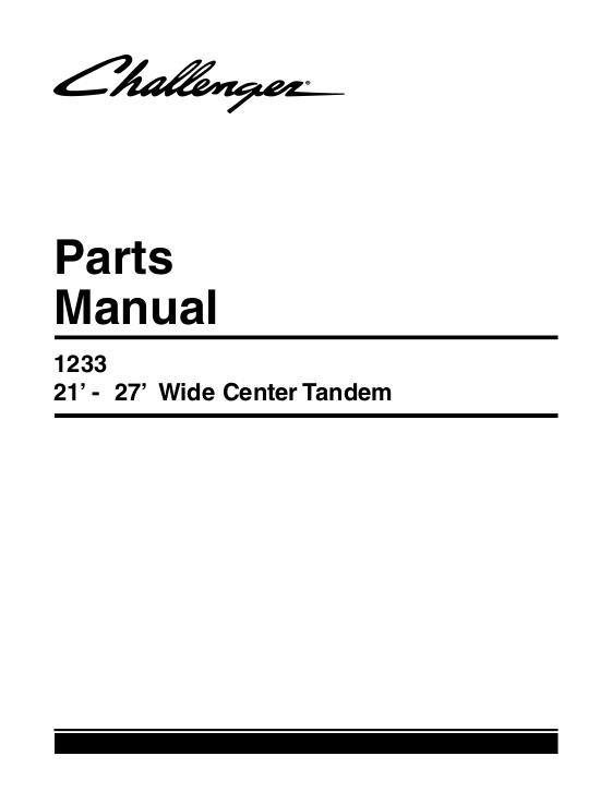 AGCO 1233 Disc Harrow (tandem, wide center, 21 - 27 ft) Parts Book 79028107A English