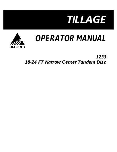 AGCO 1233 Disc (narrow center, tandem, 18 - 24 ft) Operator Manual 997457ABC English