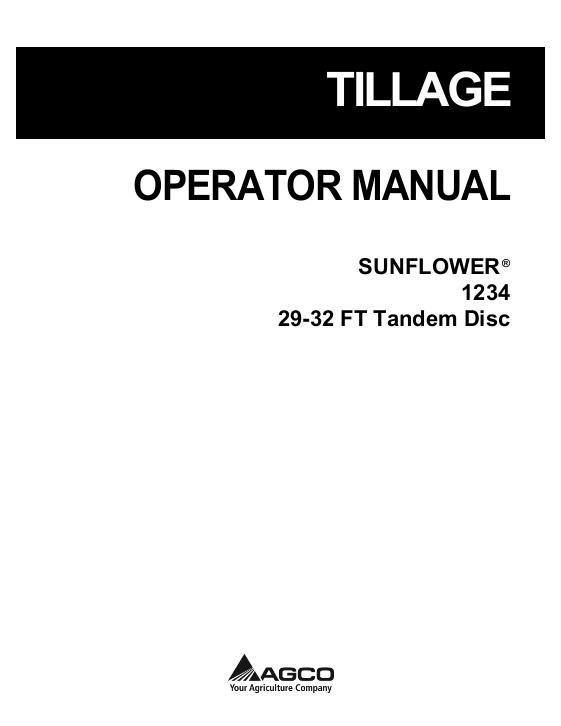 AGCO 1234 Disc Harrow (29 - 32 ft) Operator Manual 997724SND English