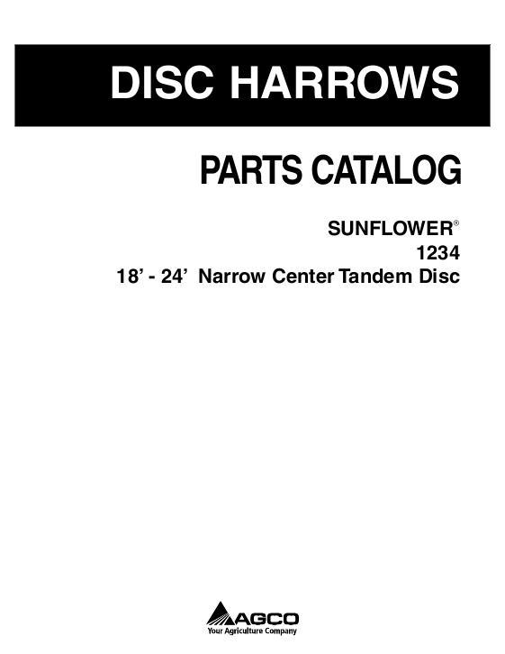 AGCO 1234 Disc Harrow (narrow center, 18 - 24 ft) Parts Book 79032888C English