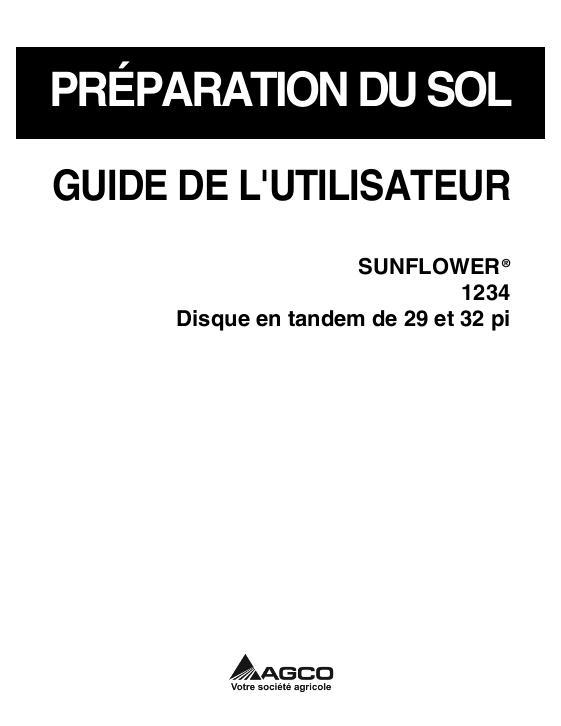 AGCO 1234 Disc Harrow (tandem, 29 - 32 ft) Operator Manual 9971229SNC French