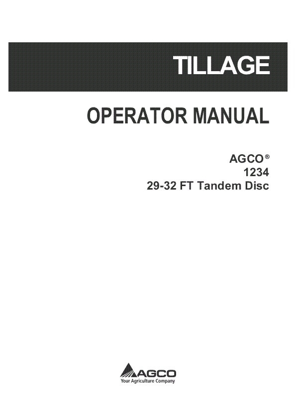 AGCO 1234 Disc Harrow (tandem, 29 - 32 ft) Operator Manual 997724ABC English
