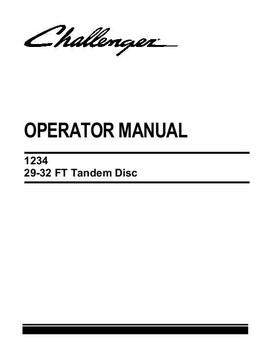 AGCO 1234 Disc Harrow (tandem, 29 - 32 ft) Operator Manual 997724CHD English