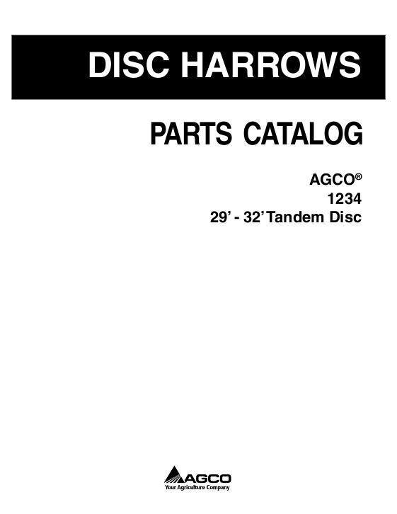AGCO 1234 Disc Harrow (tandem, 29 - 32 ft) Parts Book 79027294D English