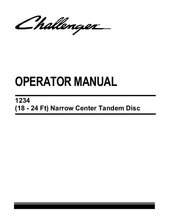 AGCO 1234 Disc Harrow (tandem, narrow center, 18 - 24 ft) Operator Manual 9971063CHD English