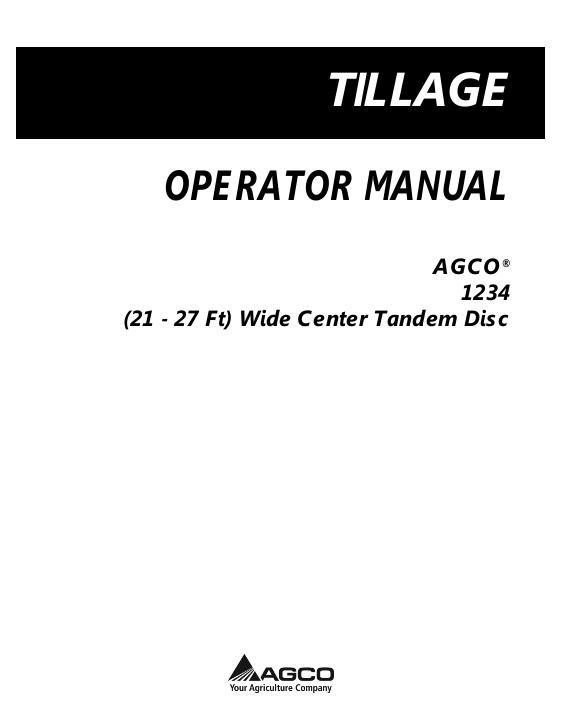 AGCO 1234 Disc Harrow (tandem, wide center, 21 - 27 ft) Operator Manual 9971064ABC English