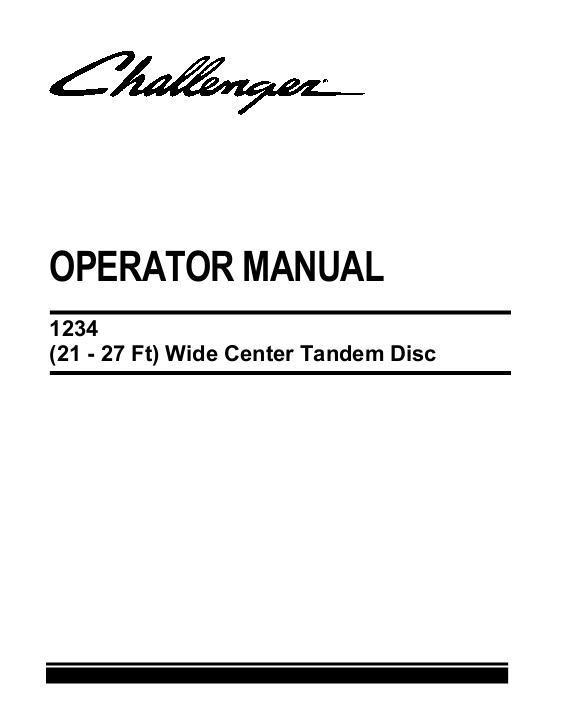AGCO 1234 Disc Harrow (tandem, wide center, 21 - 27 ft) Operator Manual 9971064CHD English