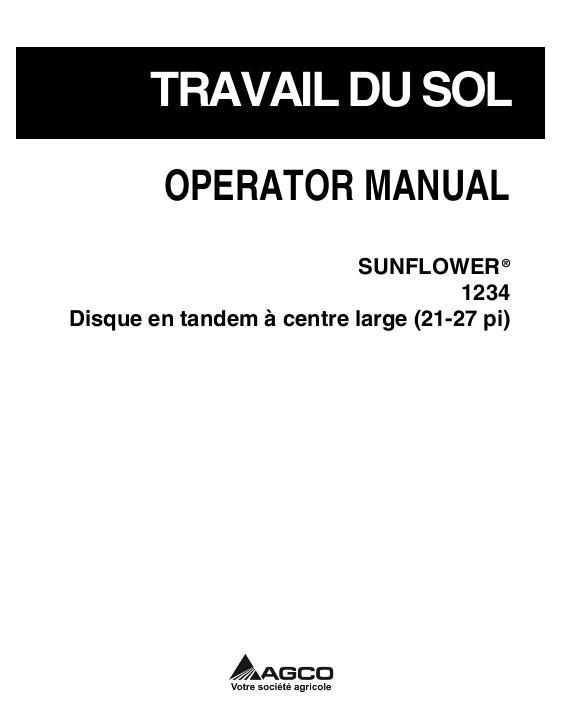 AGCO 1234 Disc Harrow (tandem, wide center, 21 - 27 ft) Operator Manual 9971228SNB French