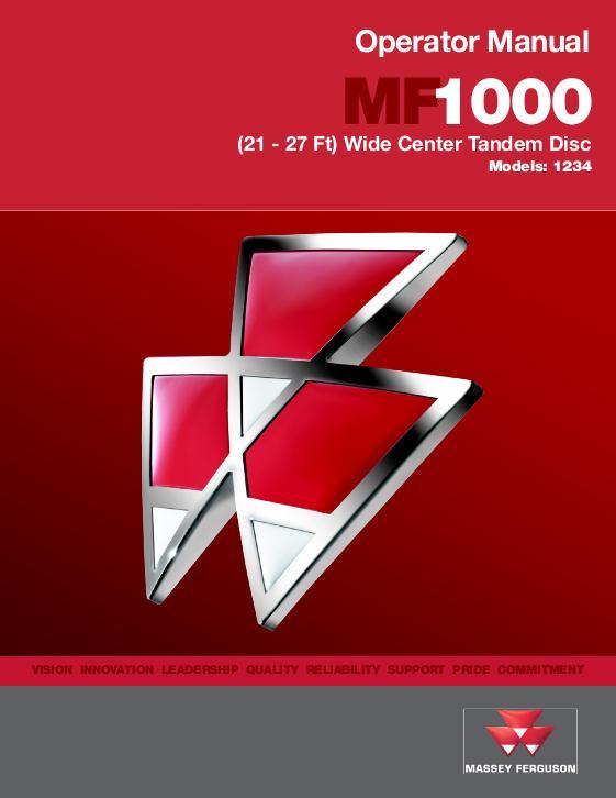 AGCO 1234 Tandem Disc Harrow (wide center, 21 - 27 ft) Operator Manual 9971064MFD English