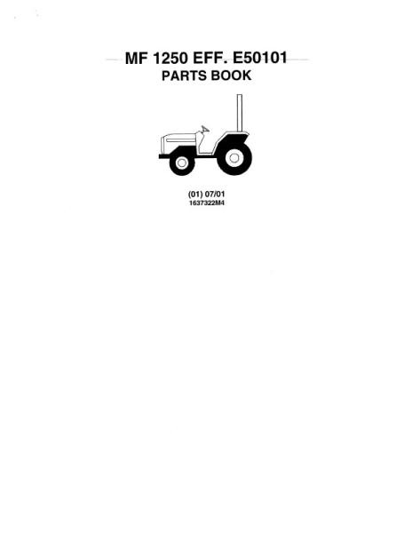 AGCO 1250 Compact Tractor (eff sn E50101) Parts Book 1637322M4 Multiple