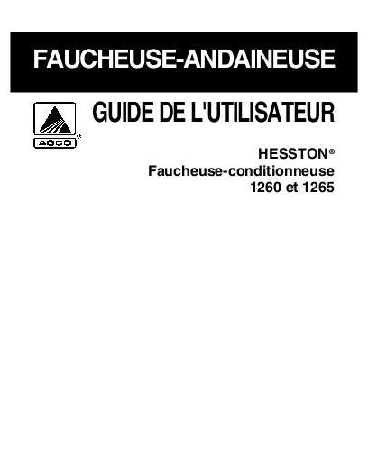 AGCO 1260 1265 Mower Conditioner Operator Manual 700727015H French