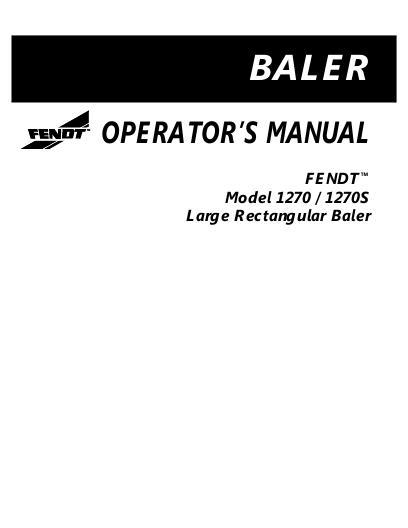 AGCO 1270 1270S Baler Operator Manual 700722646B English