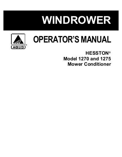 AGCO 1270 1275 Mower Conditioner Operator Manual 700716732E English