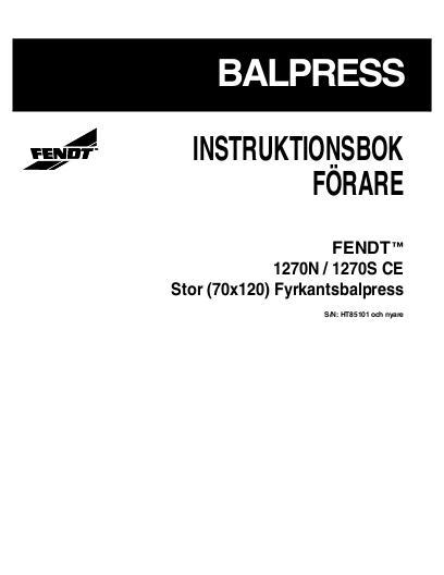 AGCO 1270N 1270S Baler (CE) Operator Manual 700731966D Swedish