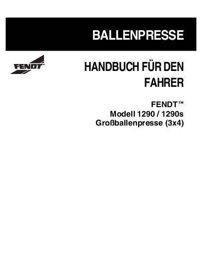 AGCO 1290 1290S Baler (prior sn 'HR') Operator Manual 700721911E German